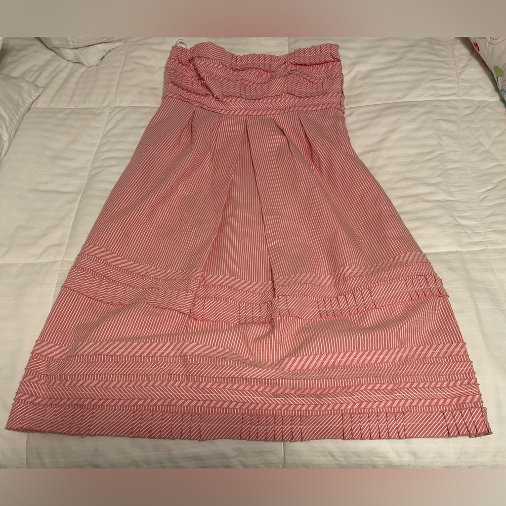 CYNTHIA STEFFE PINK & WHITE STRAPLESS PLEATED FRONT DRESS SIZE 4